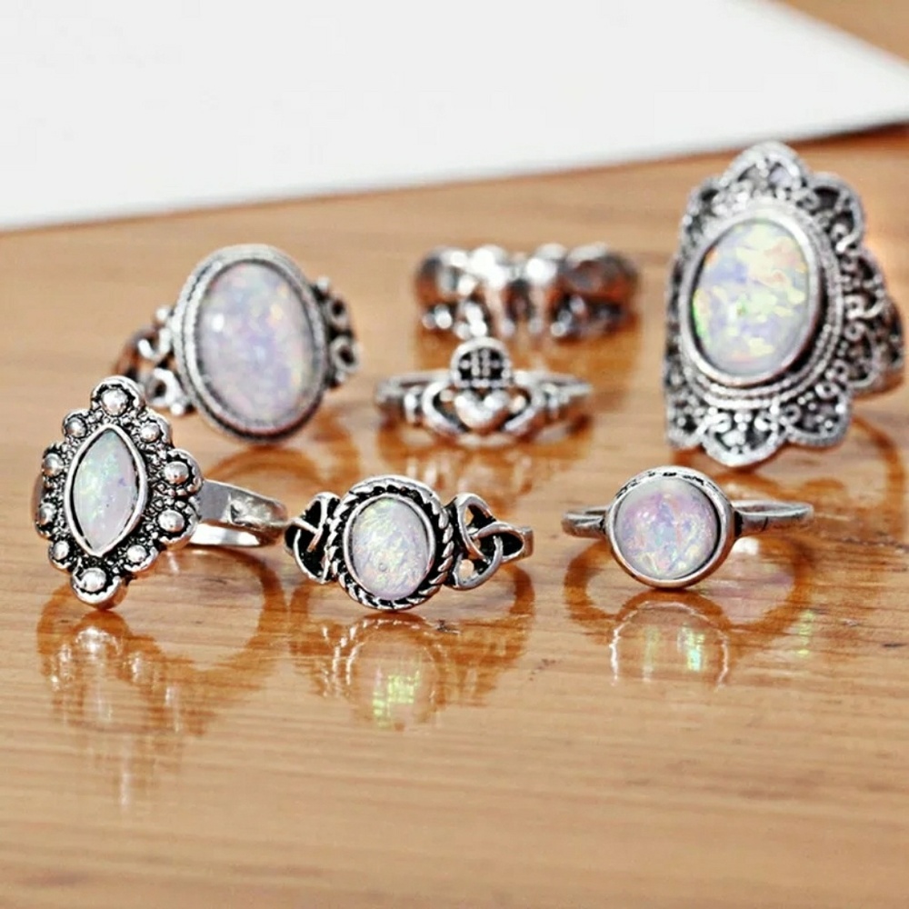 🌴 Gorgeous Bohemian Antique silver 7pcs Ring Set - Picture 5 of 5